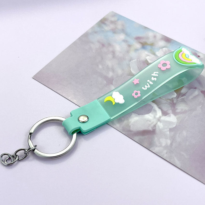 Wholesale PVC Rainbow Jelly Leather Rope Keychain